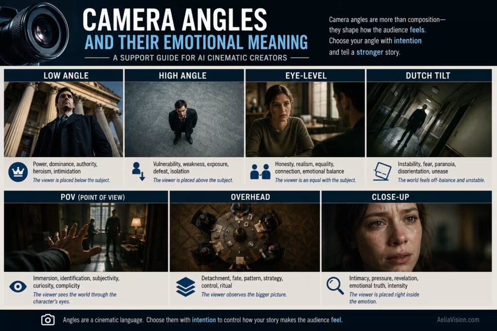 Camera angles and their emotional meaning for cinematic scenes