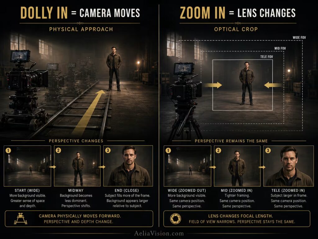 Comparison of zoom and dolly-in camera movement