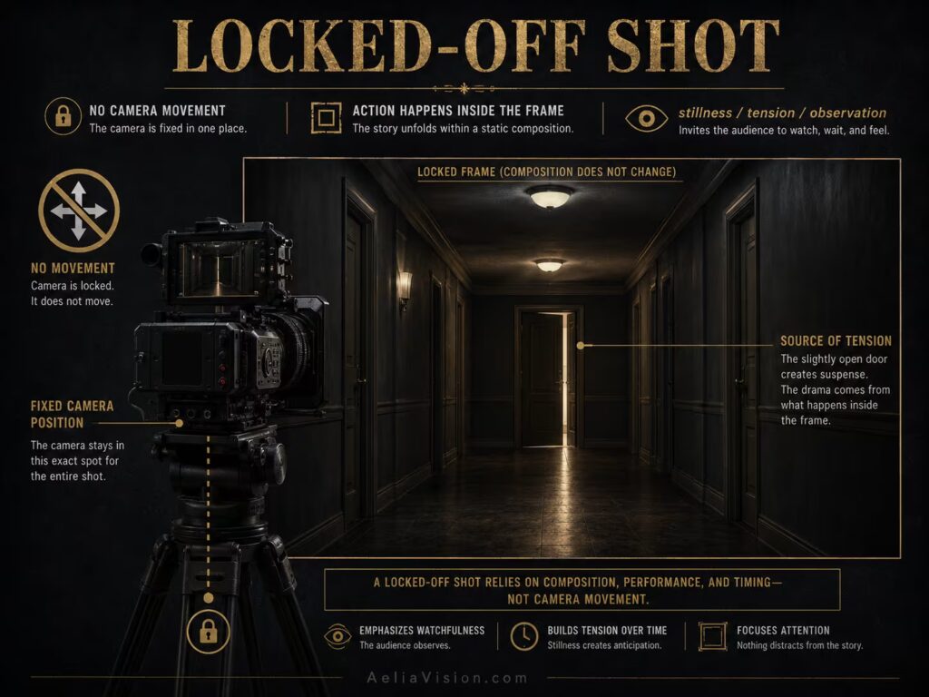 Locked-off shot with a stationary camera