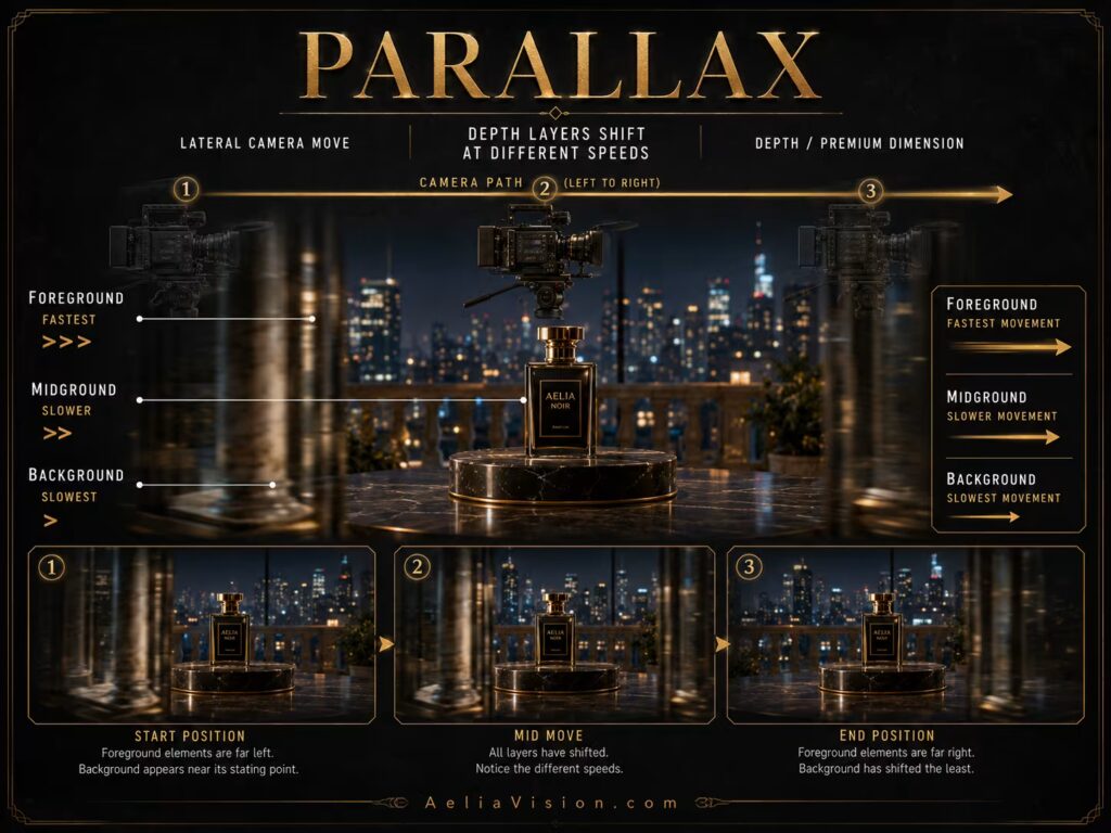 Parallax movement separating foreground and background