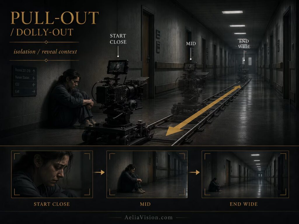 Pull-out camera movement revealing the wider scene
