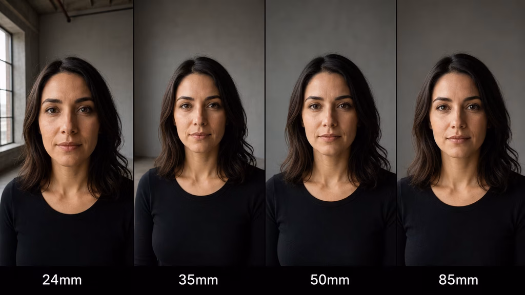 Portrait comparison at 24mm, 35mm, 50mm, and 85mm focal lengths
