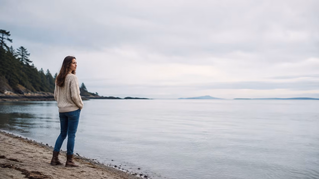Minimal portrait with a person placed against open pale space 