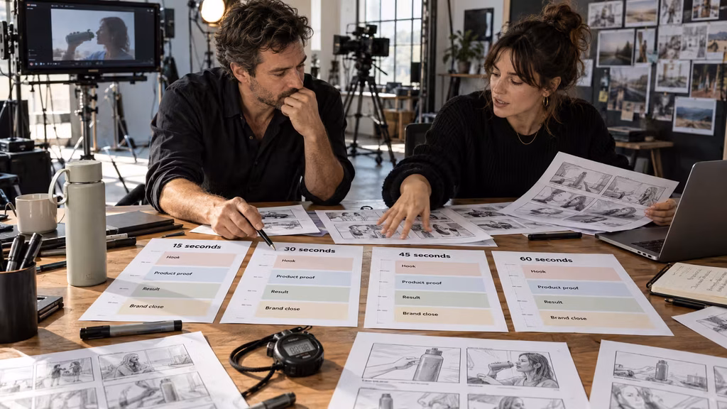 Commercial director planning timed beat sheets