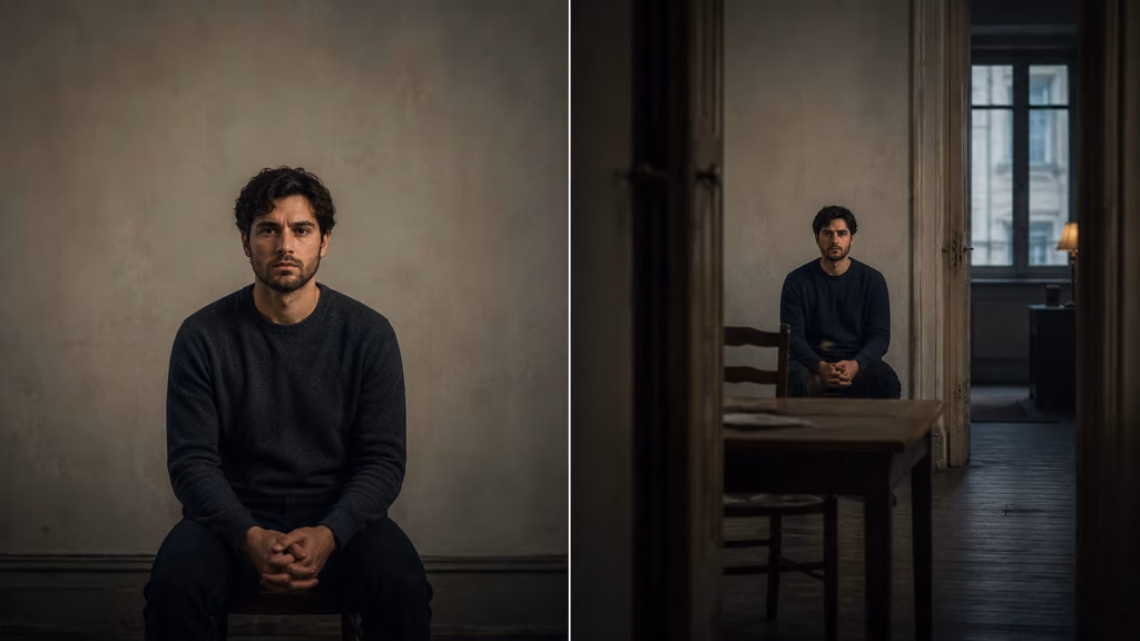 Comparison of a deliberately flat composition and a layered cinematic composition