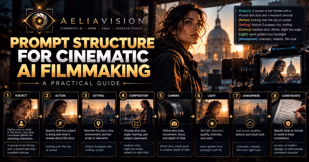 Prompt structure for cinematic AI filmmaking