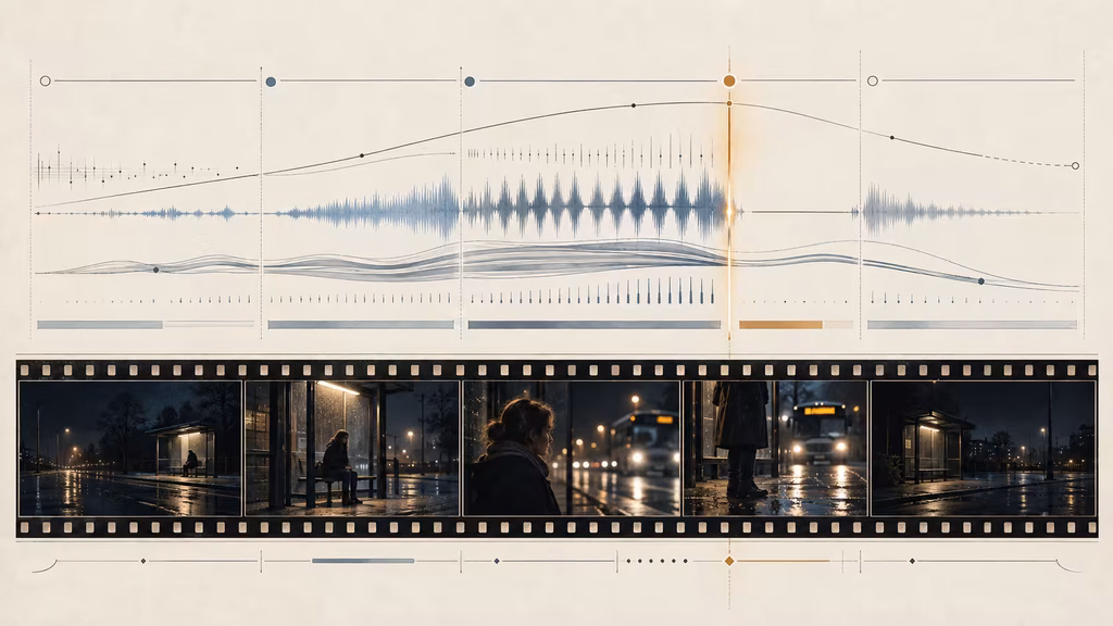 AI music prompt arc diagram showing sparse opening tension build emotional reveal and unresolved ending.